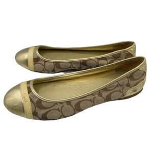 Coach Monogram Cecile Ballerina Slip On Flats Shoes Gold Leather Toes Size 6 NEW